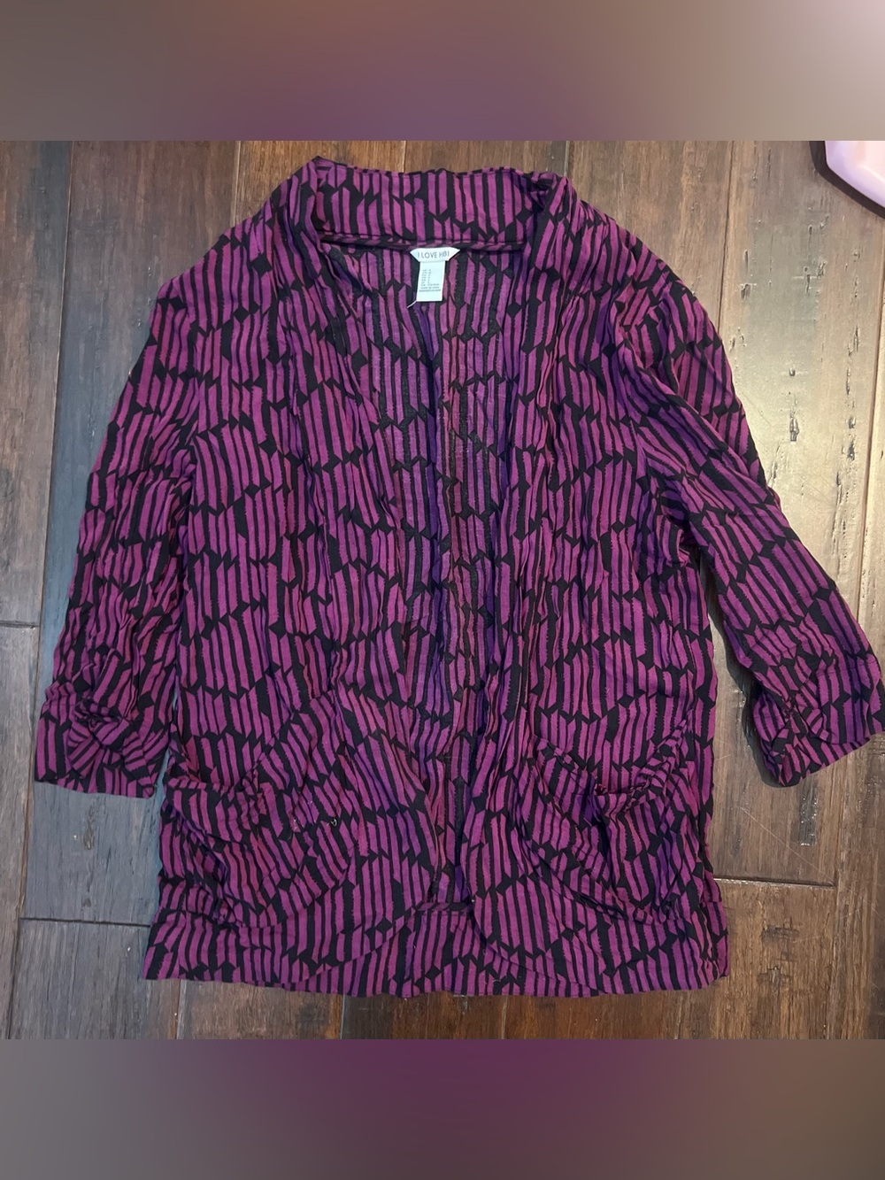 Women's Magenta and Black Patterned Open Jacket - lightweight
